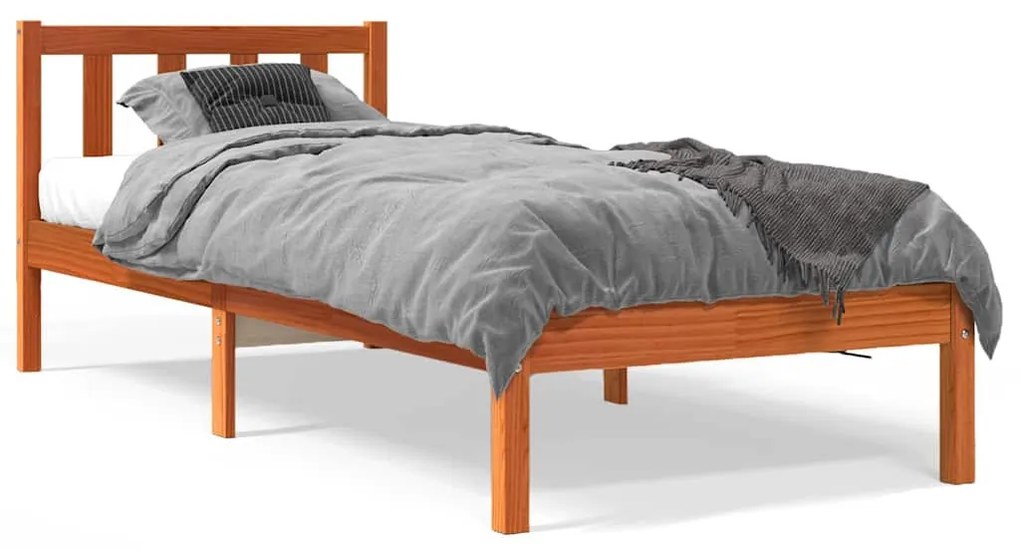 viaszbarna tömör fenyőfa ágy matrac nélkül 100 x 200 cm