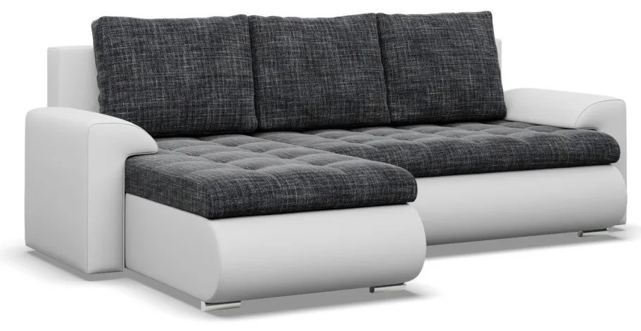 Tokio sarokkanapé, 2 ágyneműtartóval, fonott + műbőr, baloldali, sötétszürke - fehér