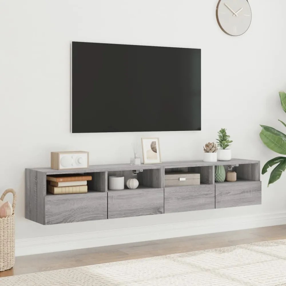 2 db szürke sonoma szerelt fa fali TV-szekrény 80 x 30 x 30 cm