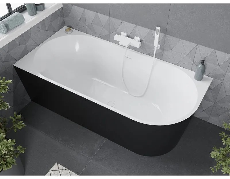 Mexen Mia, szabadon álló sarokkád, láva, 170 x 80 cm, fehér-fekete, fehér túlfolyó, 52691708075L-20