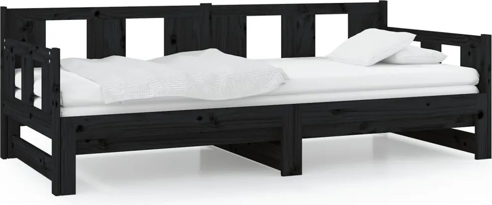 vidaXL fekete tömör fenyőfa kihúzható kanapéágy 2 x (80 x 200) cm