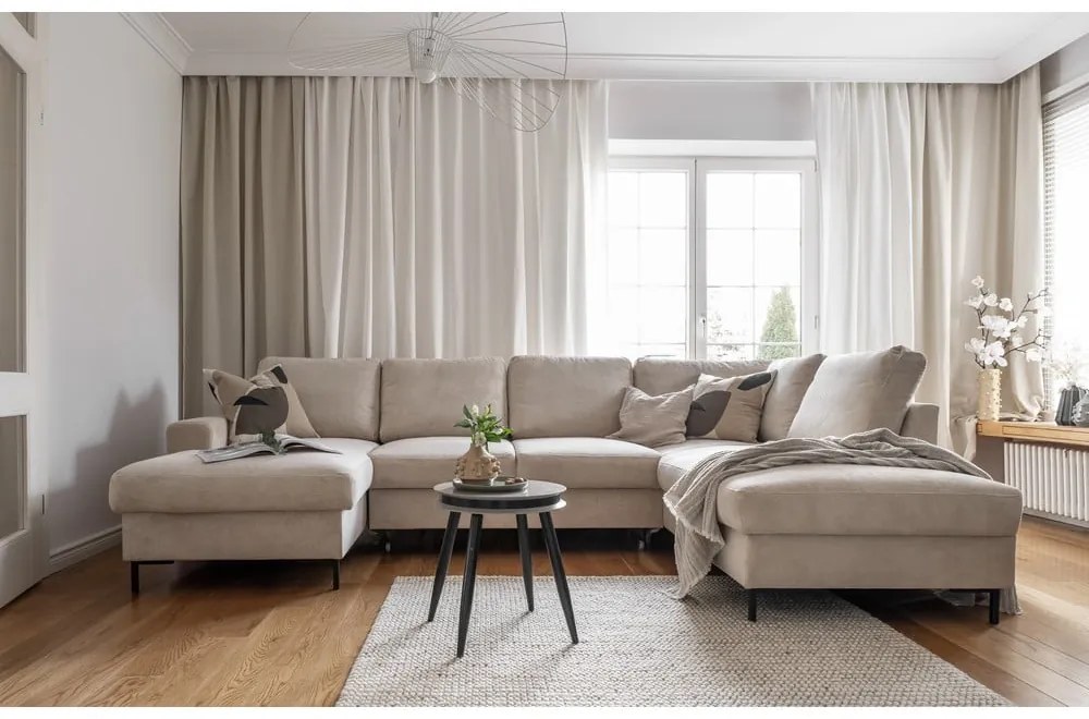 Bézs kordbársony kinyitható sarokkanapé (jobb oldali) Lofty Lilly – Miuform