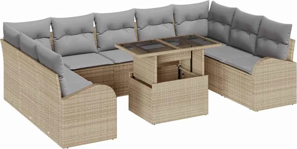 vidaXL Kerti Kanapé Szett 10 pcs Beige és Világosszürke polirattan