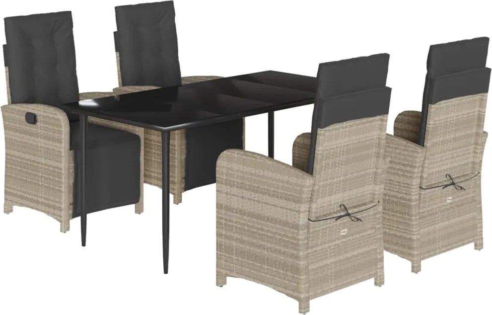 vidaXL 5részes világosszürke polyrattan kerti étkezőgarnitúra párnával