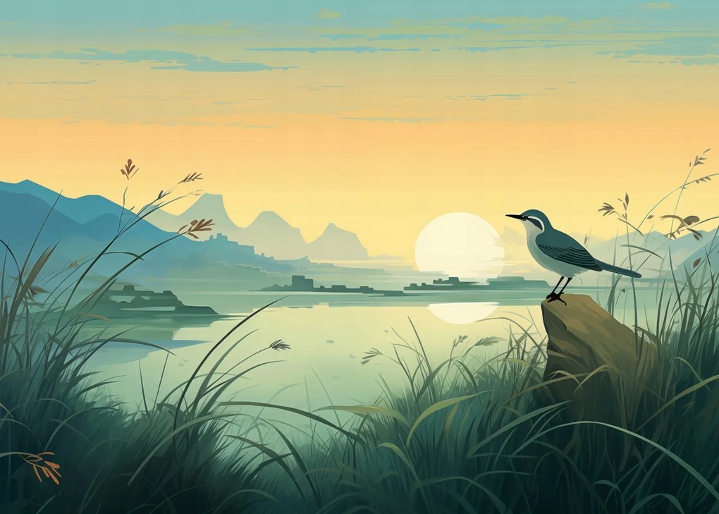 Poszter 35x25cm Alkonyat a folyóparti kegyhely felett