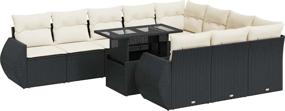 vidaXL 11 részes fekete polyrattan kerti ülőgarnitúra párnákkal