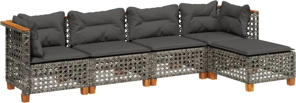 vidaXL 5 részes szürke polyrattan kerti ülőgarnitúra párnákkal