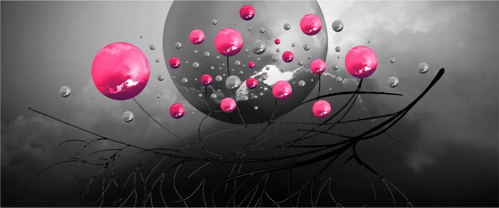 Rózsaszín absztrakt gömbök képe (120x50 cm)