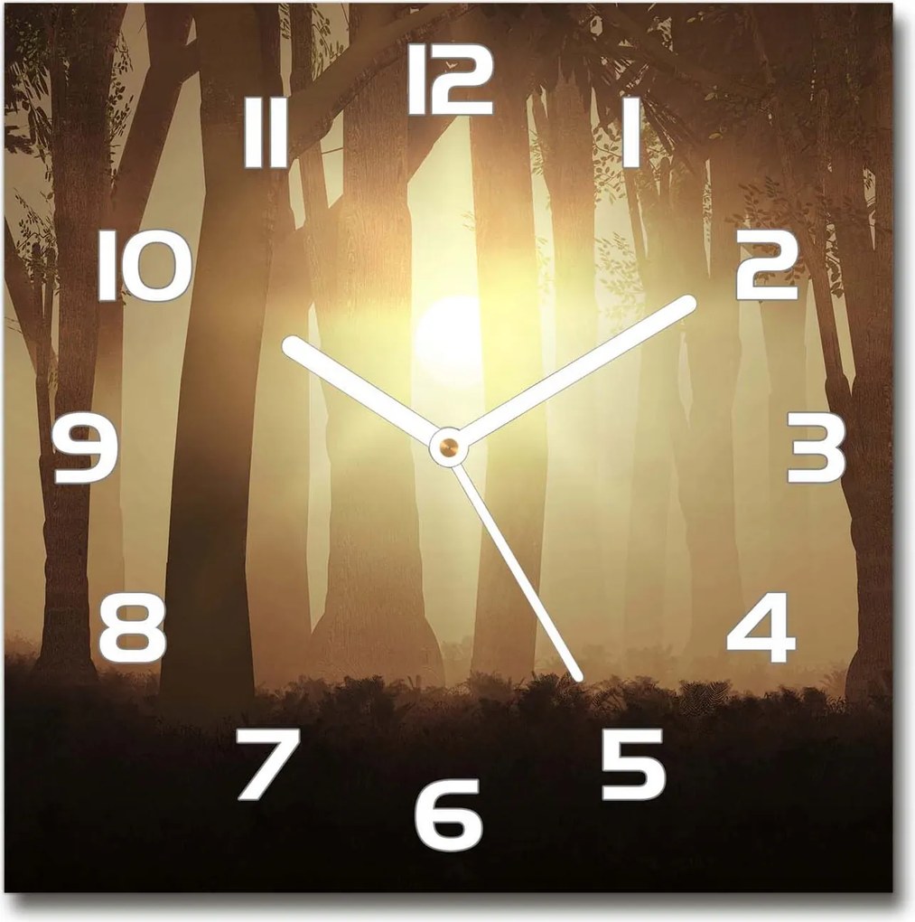 Négyzet alakú csendes üveg falióra Köd az erdőben 30x30