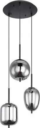 Globo 15345-3 Függeszték fekete fém váz, füstszínű 3 különböző méretű, és formájú üvegbúrával. Ø:460, H:1200, exkl. 3xE14 40W 230V