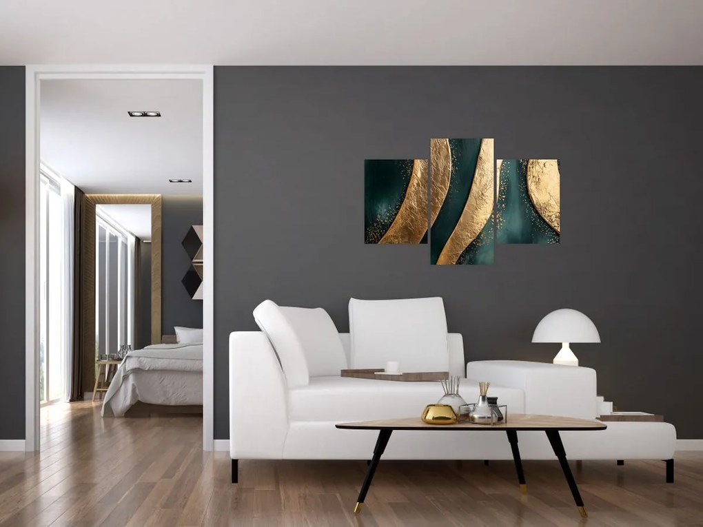 Kép - Zöld absztrakció arannyal I. (90x60 cm)