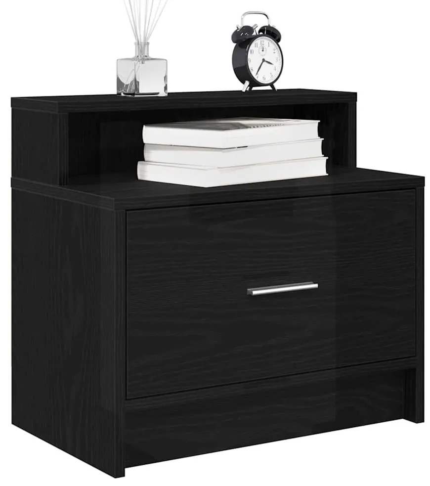Éjjeliszekrények fiókos 2 db fekete tölgy 51 x 31 x 47 cm