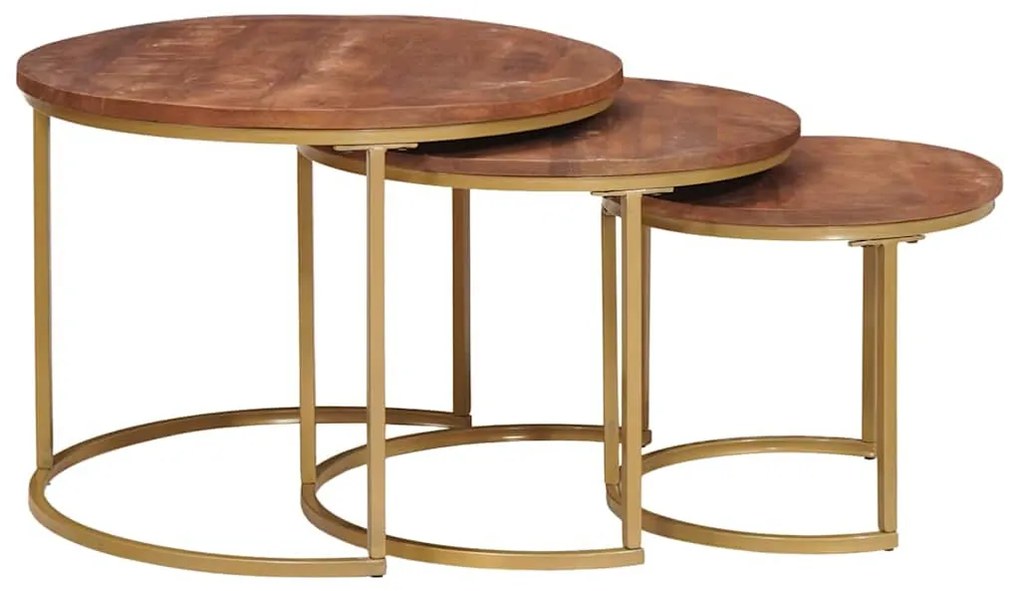 vidaXL Fészkelt Kávézó Asztalok 3 pcs Méz barna Tömör mangófa és acél