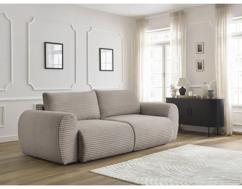 Világosszürkés bézs kordbársony kinyitható kanapé 257 cm Lucien – Bobochic Paris