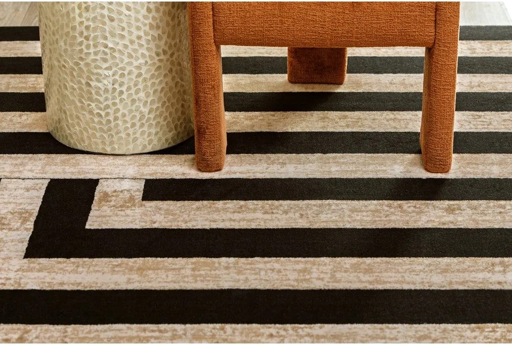 Fekete-bézs gyapjú szőnyeg 230x340 cm Agnus Art Deco II – Agnella