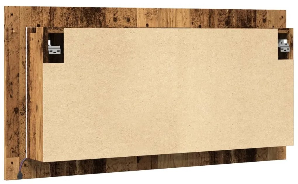 antik fa színű szerelt fa tükrösszekrény LED-del 90x12x45 cm