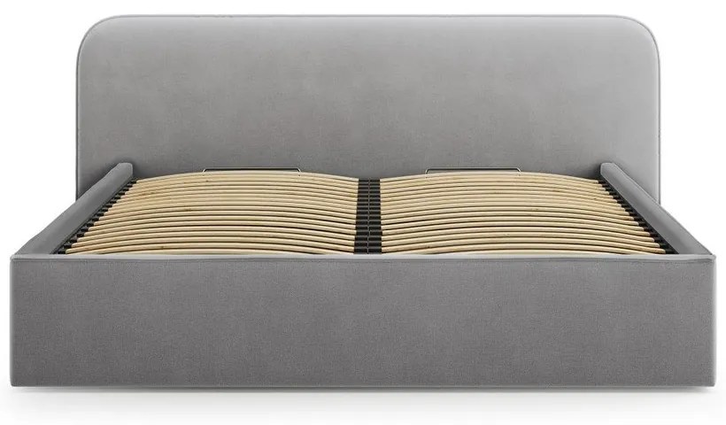 Világosszürke kárpitozott ágyneműtartós franciaágy ágyráccsal 160x200 cm Elizabeth – Micadoni