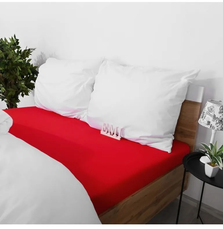 EMI  piros 100% pamutjersey gumis lepedő, 120x200-as lap