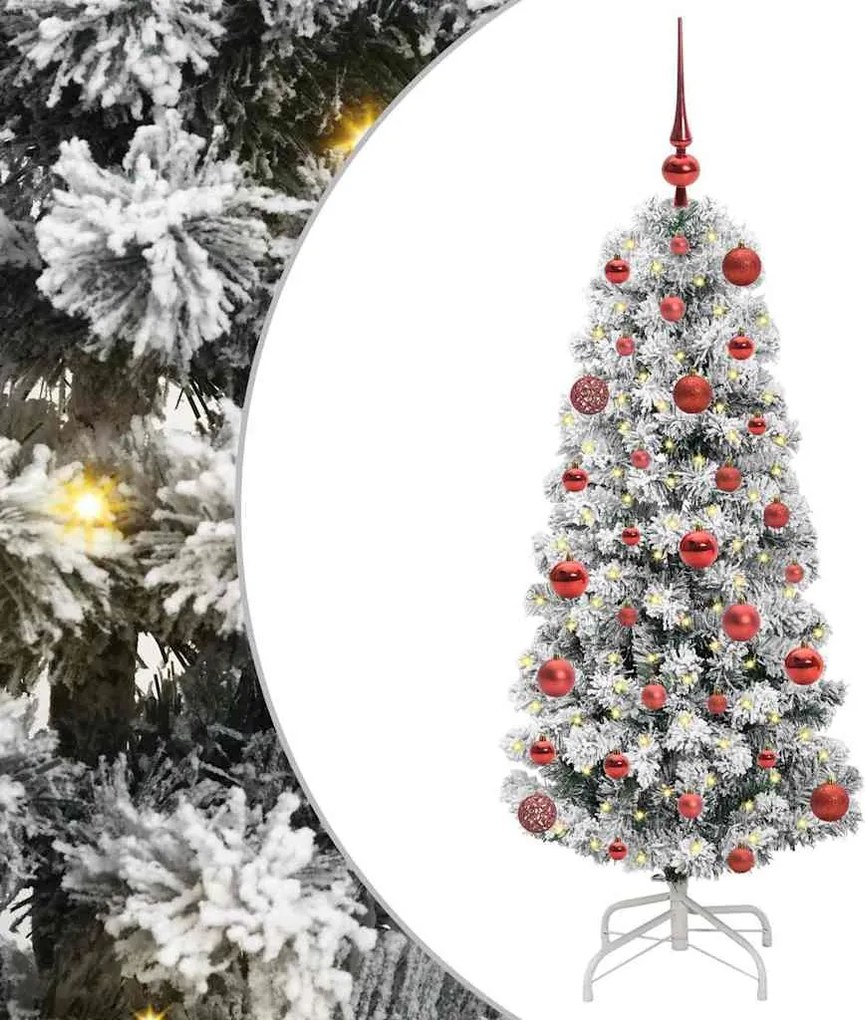 vidaXL Műanyag Hajtogatós Karácsonyfa 150 LED-del Zöld és Fehér 120 cm