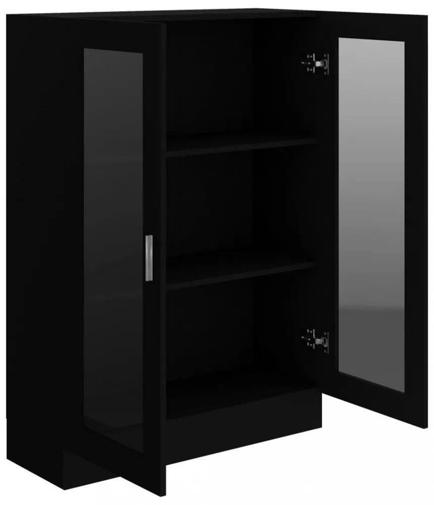 fekete szerelt fa vitrinszekrény 82,5 x 30,5 x 115 cm