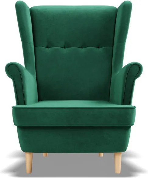 Uszak fotel, bársony, zöld