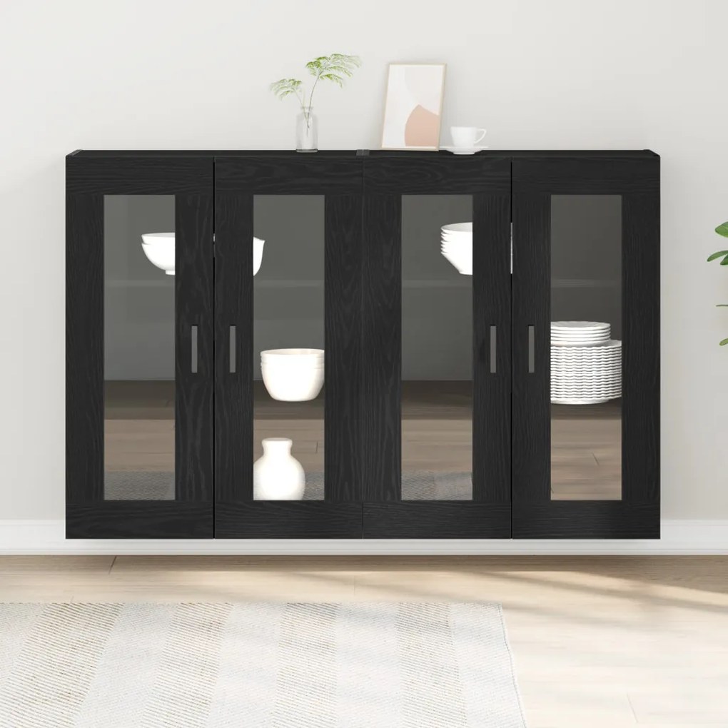 Fali Kabinetek 2 db Fekete Tölgy 69,5x34x90 cm Mérnöki Fa