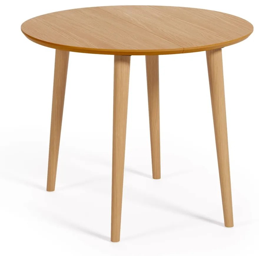 Natúr színű kerek bővíthető étkezőasztal tölgyfa dekorral ø 90 cm Oqui – Kave Home