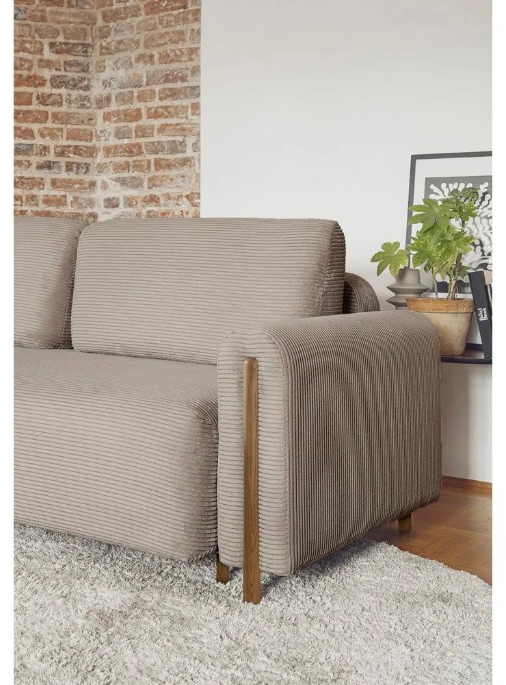 Világosbarna kordbársony kinyitható-tárolóhelyes kanapé 244 cm Arcadova – ELTAP