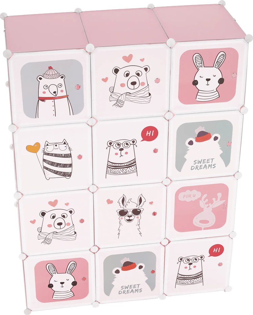 Gyerek moduláris szekrény, rózsaszín/gyerek minta, NURMI