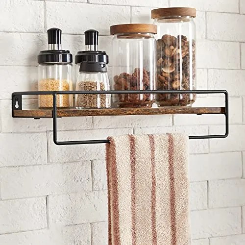 Lebegő polc,2 darabos fali polc akasztóval, rusztikus barna és fekete