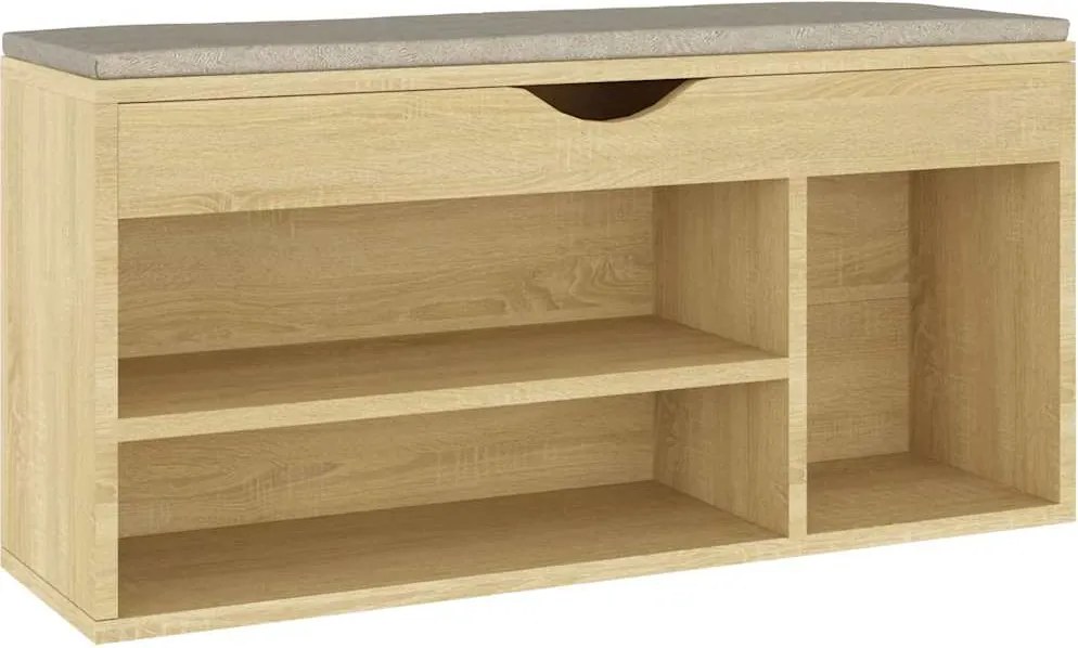 vidaXL sonoma tölgy színű cipőtároló pad párnával 104 x 30 x 49 cm
