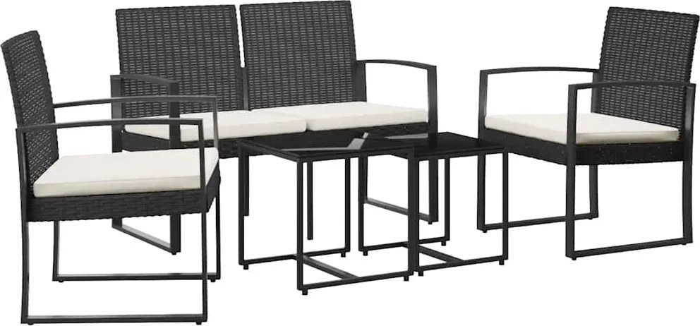 vidaXL 5 részes fekete polyrattan kerti étkezőgarnitúra párnákkal