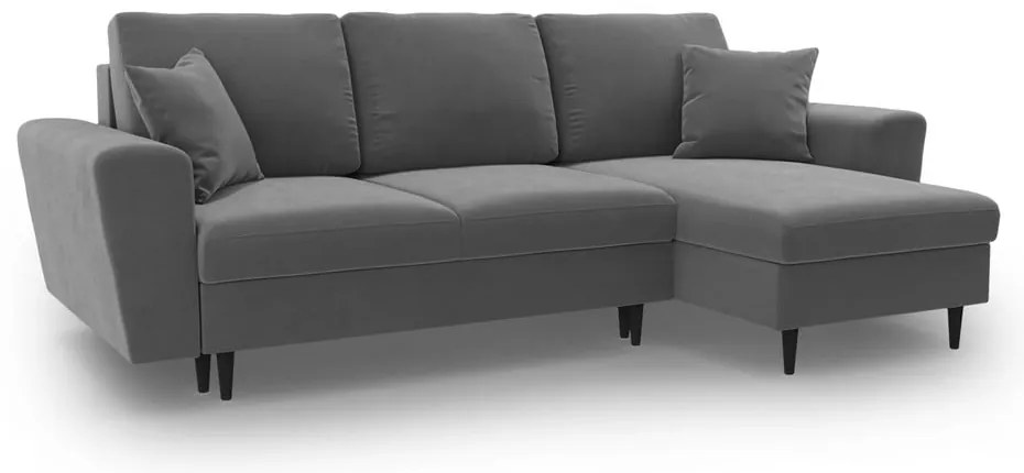 Világosszürke bársony kinyitható tárolóhelyes sarokkanapé Kyoto – Cosmopolitan Design