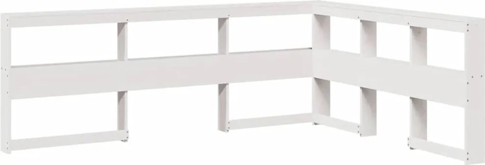 vidaXL Könyvespolc fejtámla L-alakú fehér 135 cm tömörfa fenyőfa