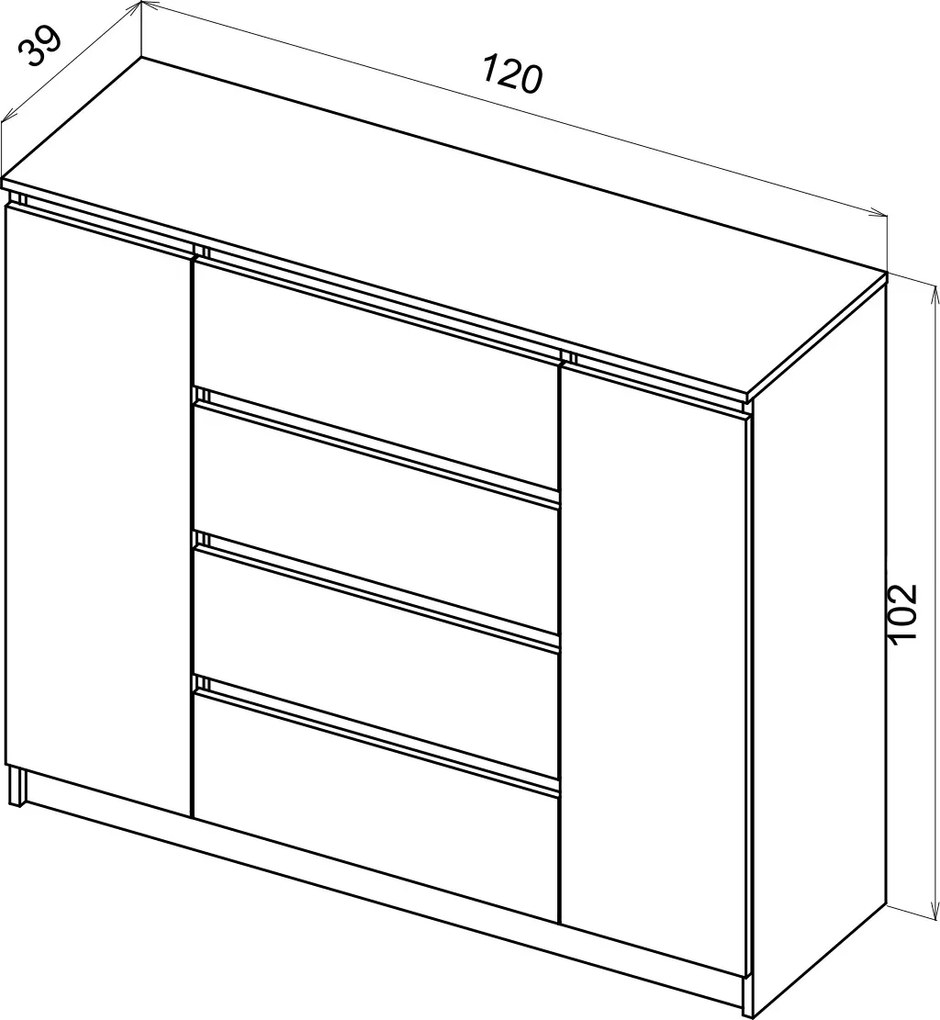 Komód 120 cm, 2 ajtóval és 4 fiókkal, kasmír színben. SIMPLE.