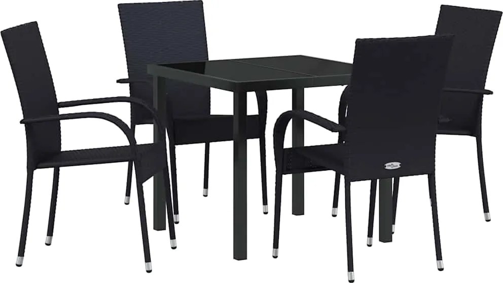 vidaXL Kert étkező szett 5 pcs Fekete Porszórt acél