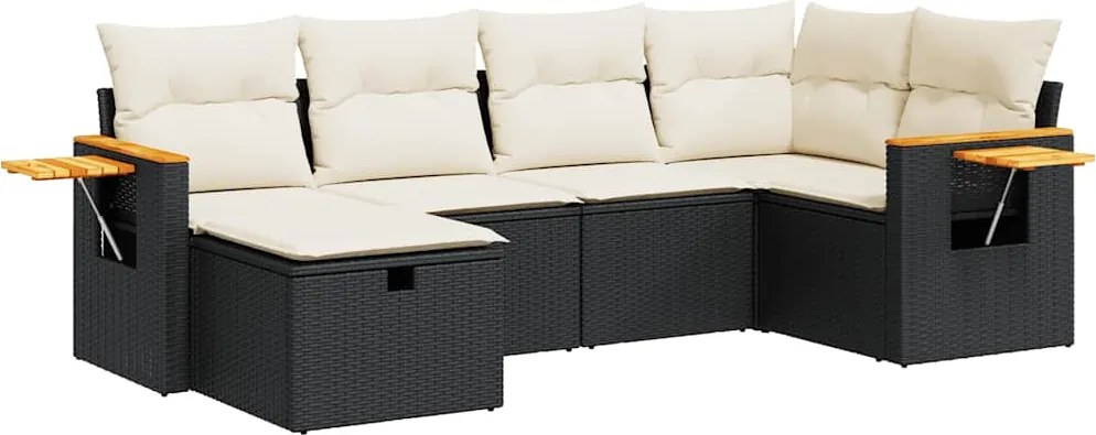 vidaXL 6 részes fekete polyrattan kerti ülőgarnitúra párnákkal