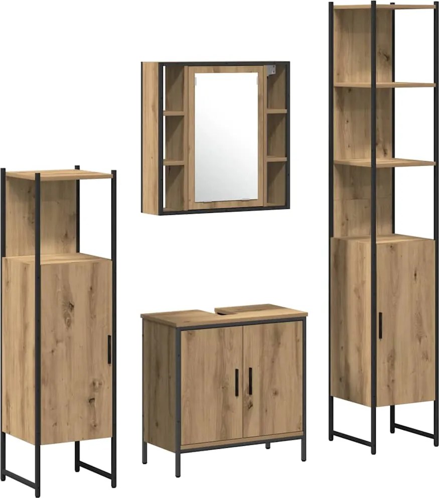 vidaXL Fürdőszoba bútor szett polcokkal tárolóval 4 pcs Barna Faanyag