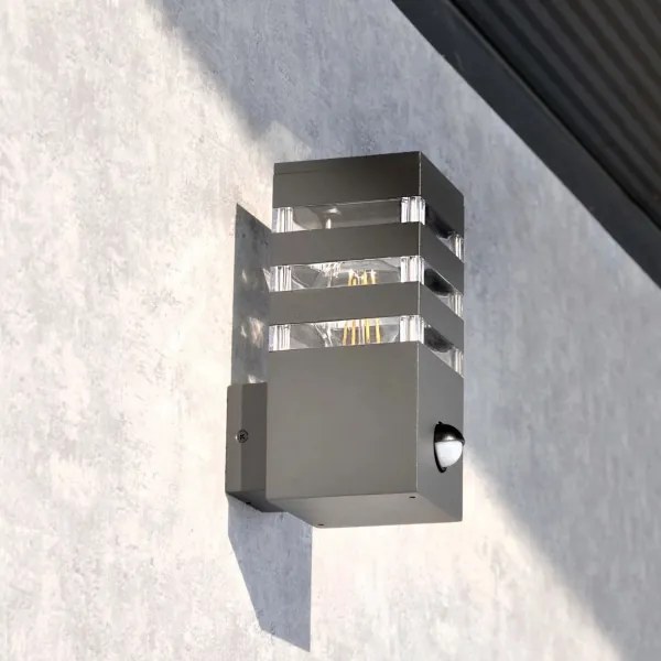 Kültéri fali lámpa TEKSAS szenzorral 1xE27/12W/230V IP44 antracit