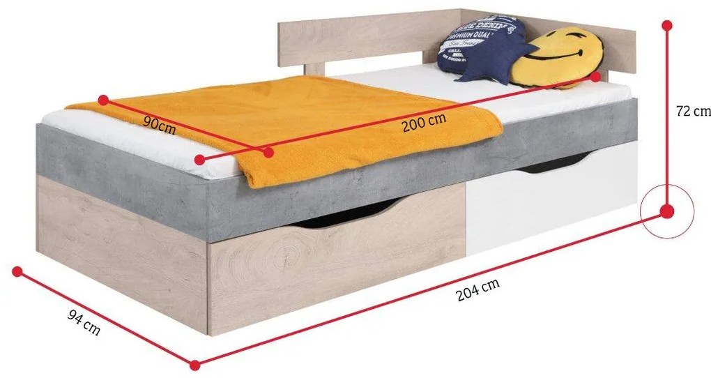 SIGMAR gyerekszoba, beton/fehér/tölgy