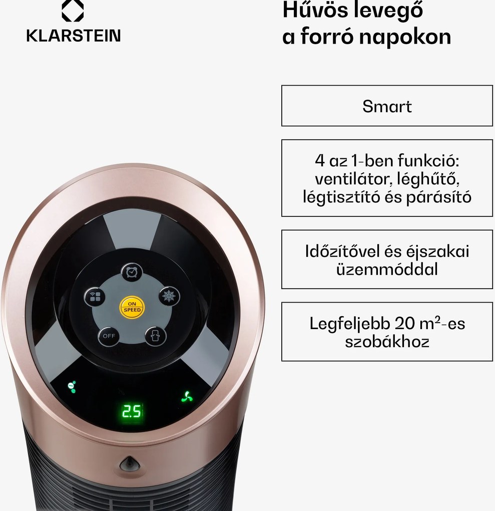 Klarstein Skyscraper Ice Smart, 4 az 1-ben, léghűtő és ventilátor, WiFi, 180m³/ó, távirányítóval