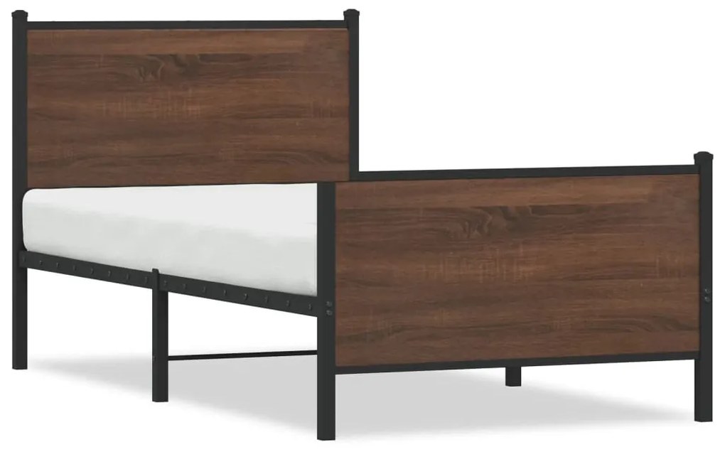 barna tölgy színű fém ágykeret matrac nélkül 100 x 200 cm