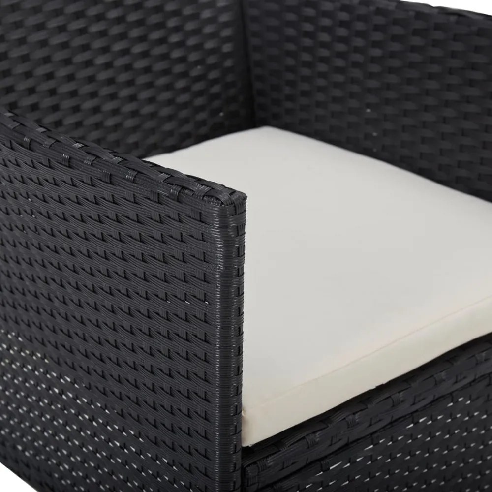 5 részes fekete polyrattan és üveg kültéri étkezőgarnitúra