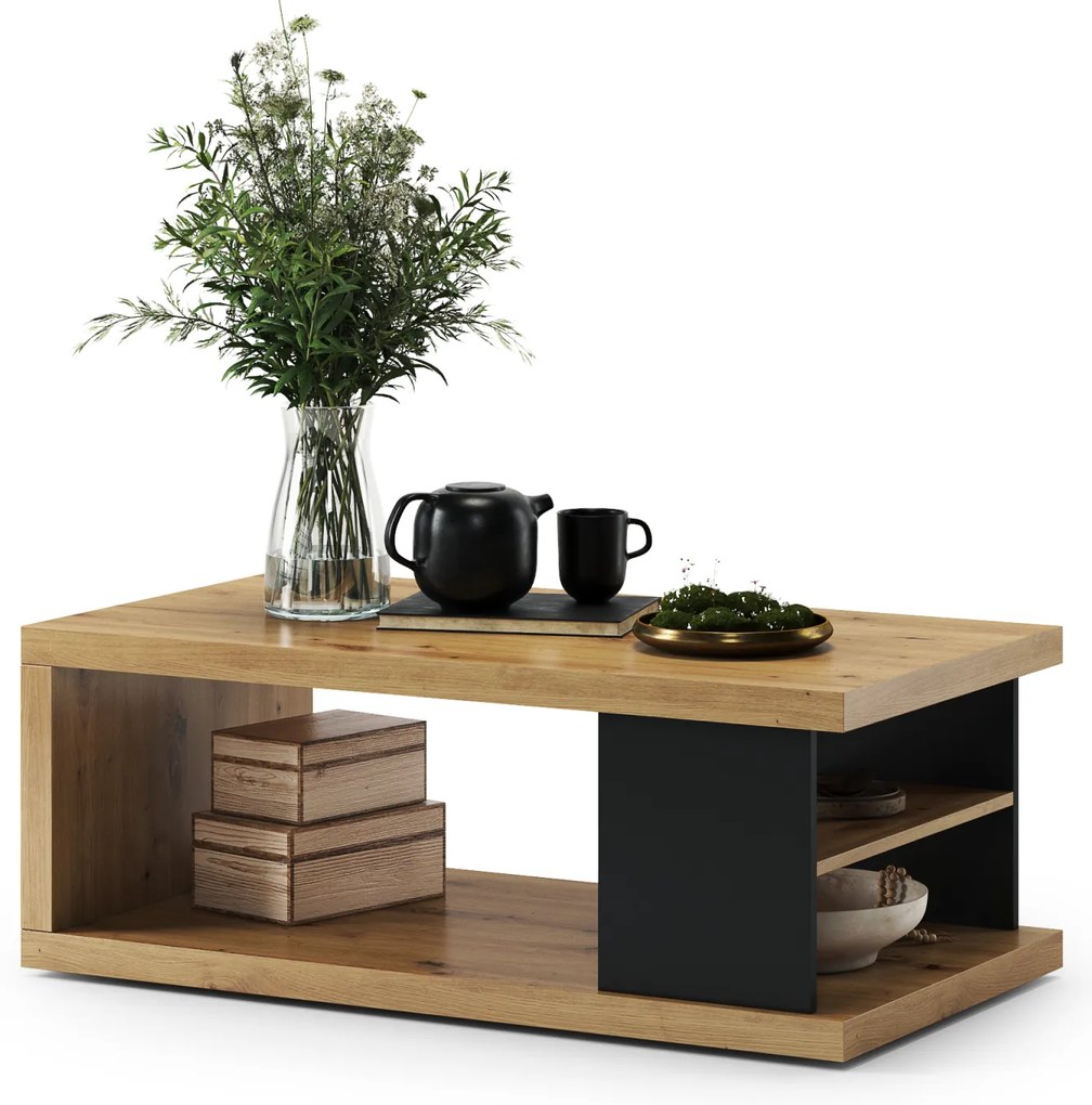 Mazzoni LANA S-110 dohányzóasztal Artisan Tölgy / Fekete - DOHÁNYZÓASZTAL POLCCAL