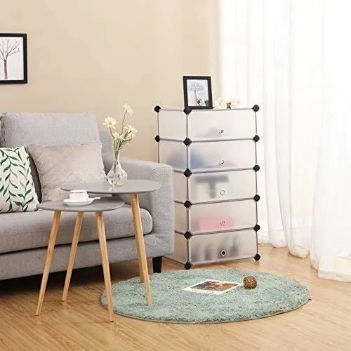 Cipőtároló doboz 10 db moduláris tárolódoboz, fehér 43x31x173cm