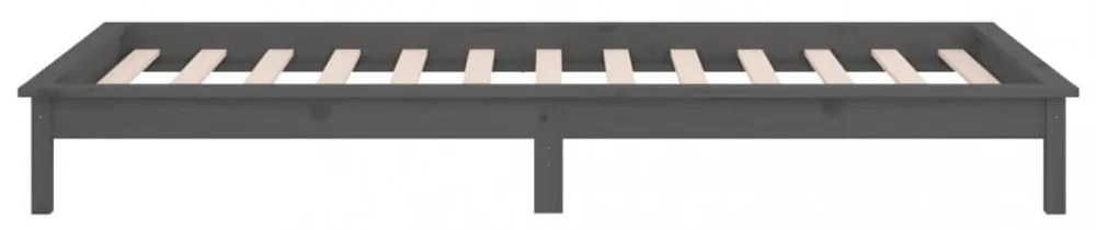 szürke tömör fa ágykeret LED világítással 90x200 cm