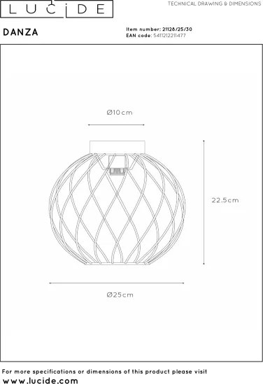 Lucide 21128/25/30 - DANZA mennyezeti lámpatest 1x E27/40W/230V, átm. 25 cm