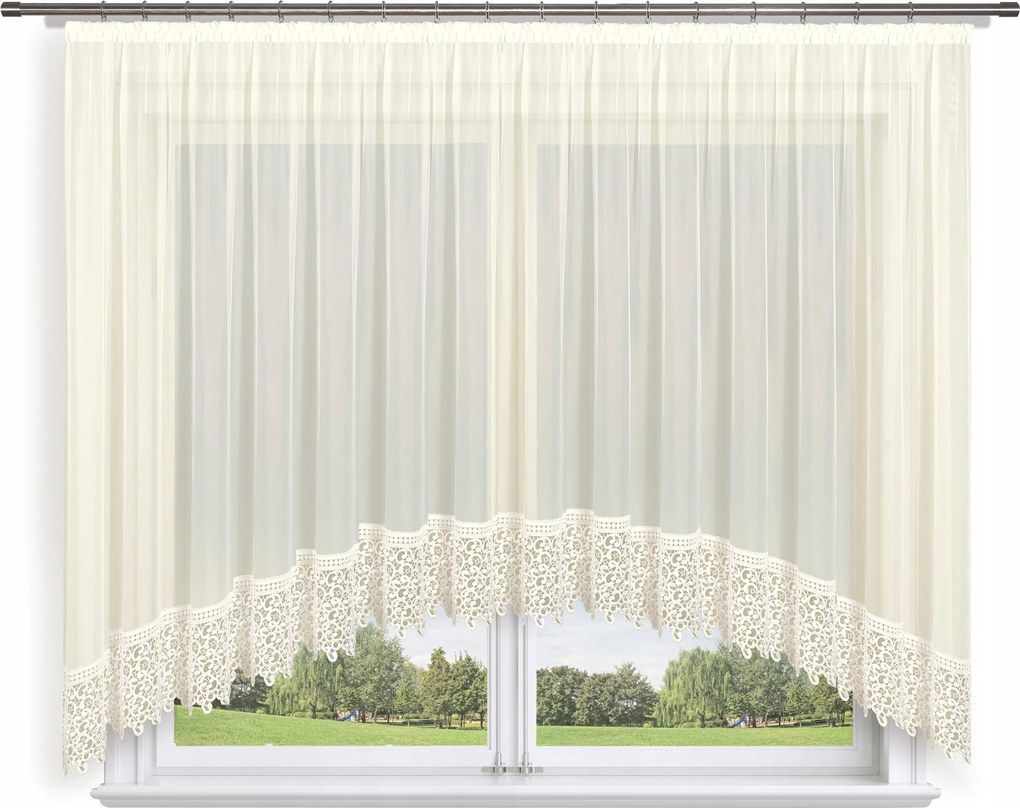 Kész függöny 700x110 ív,ekrü fátyol, gipiura 30cm