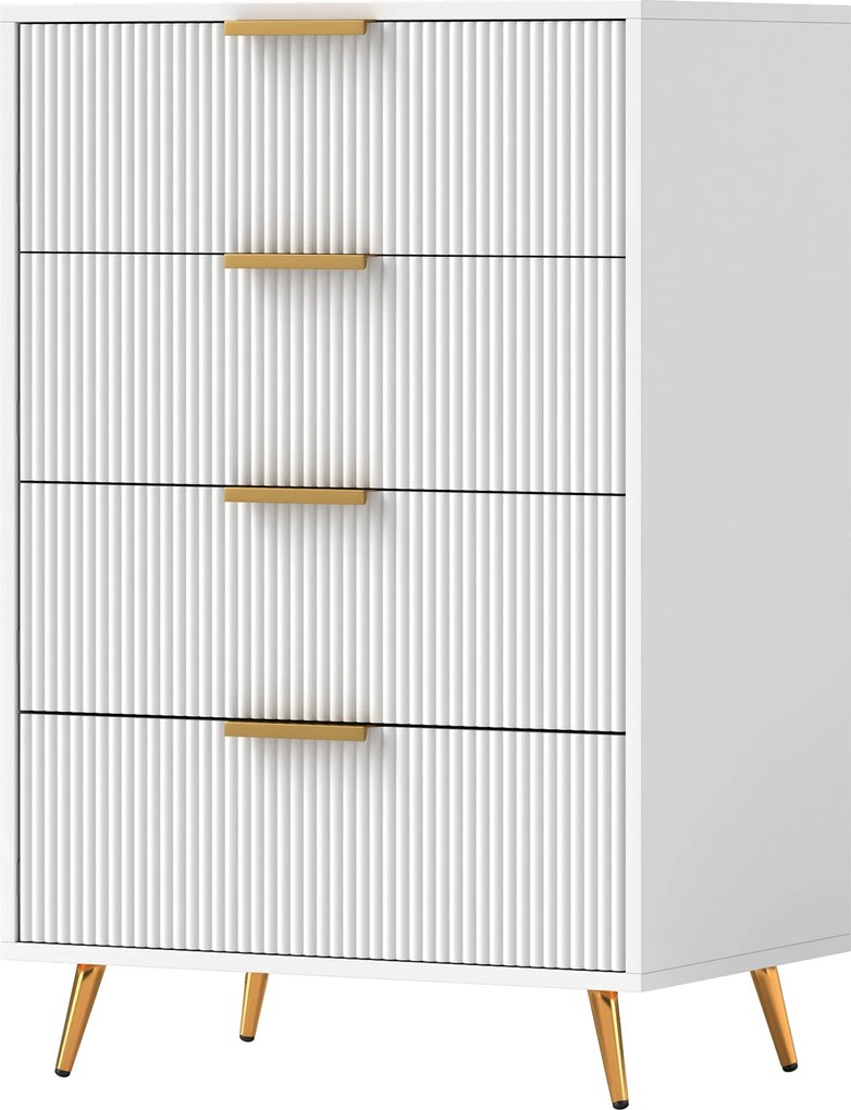 HOMCOM 4-Fiókos Komód Modern Hálószobai Komód Hullámos Fronttal Anti-Tip Fiókos Készlet Nappali és Előszoba 60x40x90 cm Fehér | Aosom