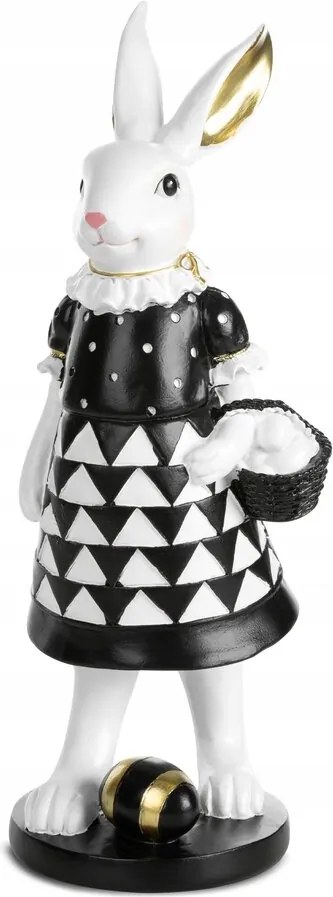 Húsvéti nyuszi figura 12X12X31 cm fehér álló, fekete kiegészítőkkel